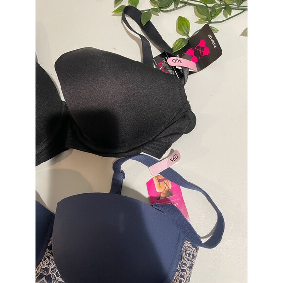 Maidenform Womens Padded Underwire Bras 36D Black & Navy Lace Trim Smooth Finish - Picture 5 of 7
